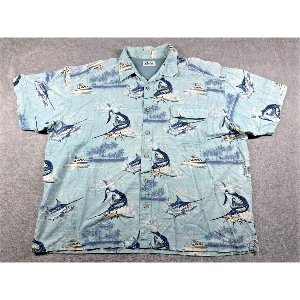 World Wide Sportsman Men's Button-Up Marlin Fishing Shirt‎ Blue **READ*